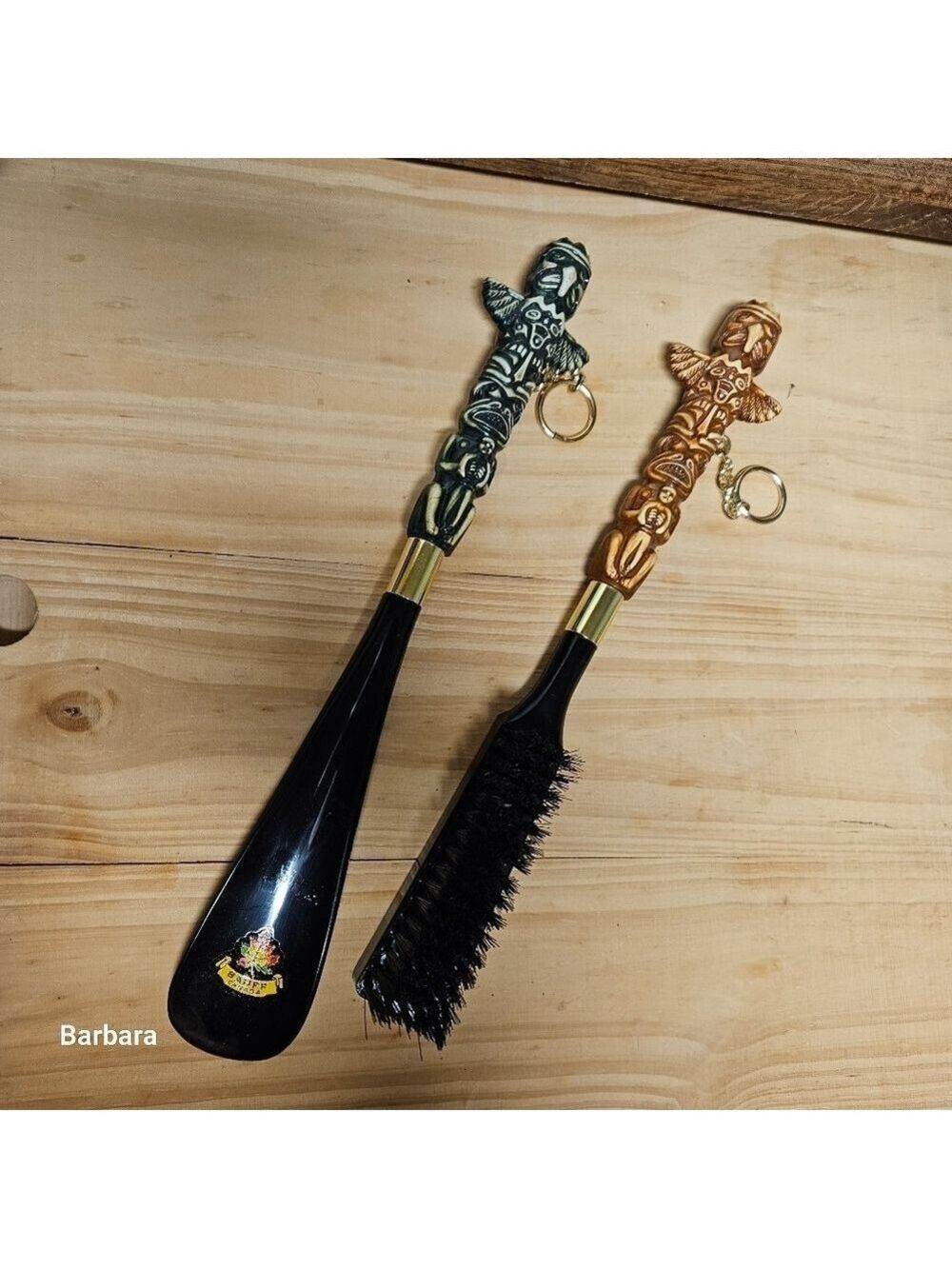 Vintage Shoe Horn and Brush Banff Souvenir Totem Pole Set